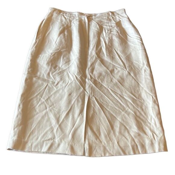 Glenbrooke Vtg 14 Cream Herringbone Pleated Midi Pencil Skirt‎ Lined Secretary - Picture 2 of 10